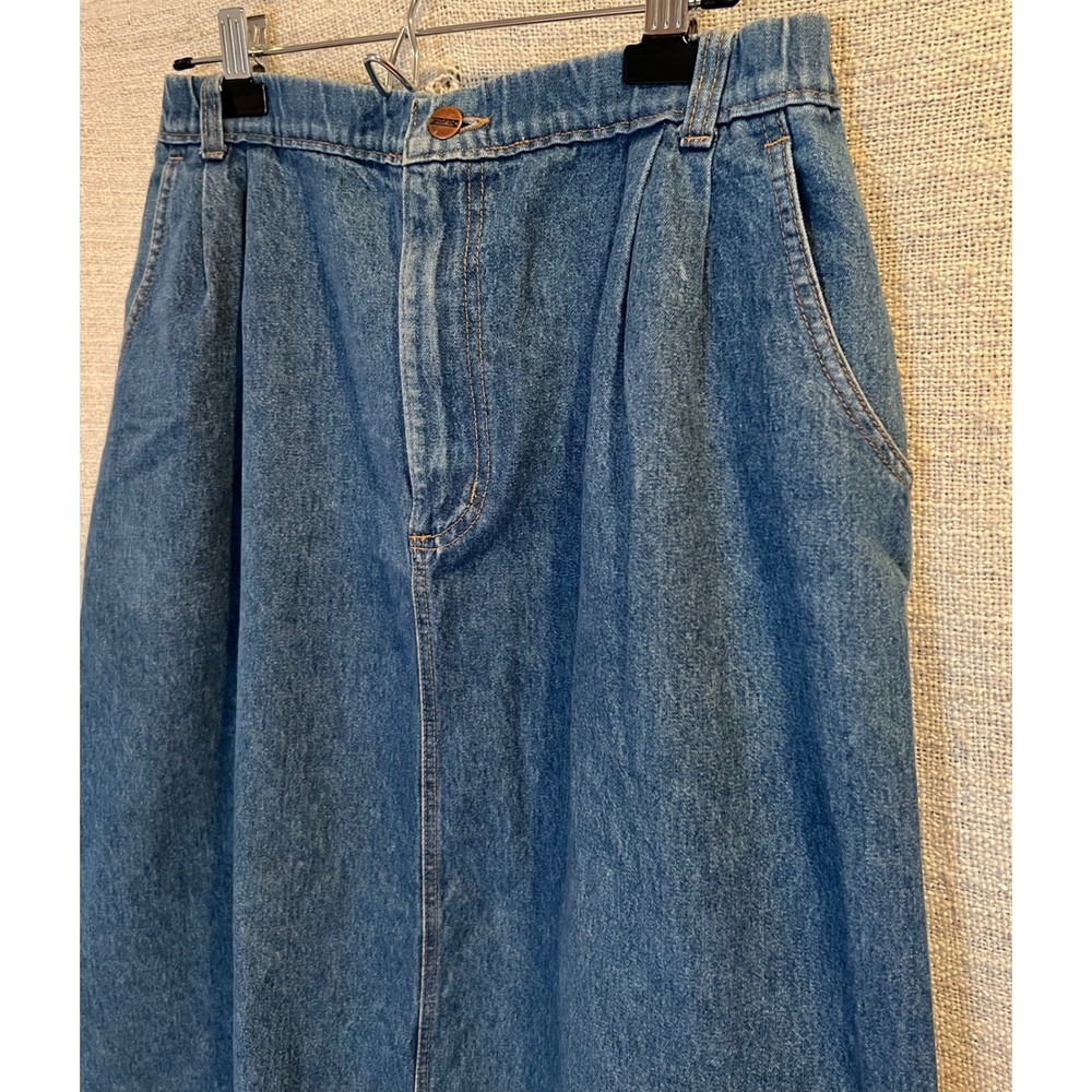 Vintage Pleated Denim Midi Skirt | Made in USA | Prairie Western | Plus Size 18